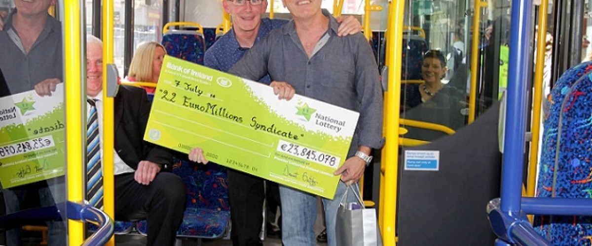 Dublin bus drivers collect their €24 million EuroMillions winnings – in a Dublin bus